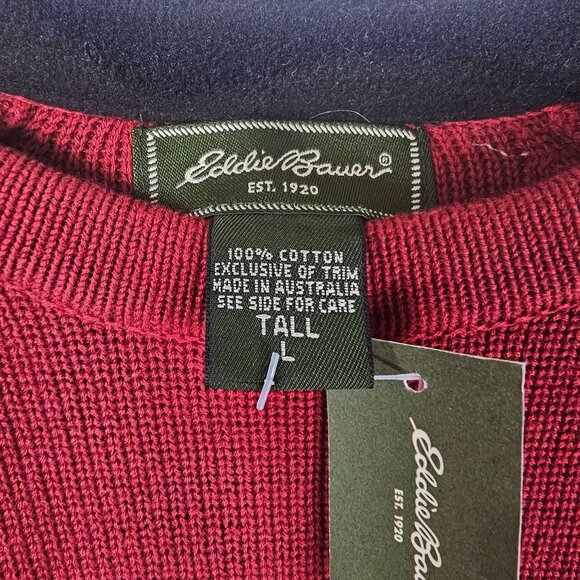 VTG Eddie Bauer Mens Sport Shop Crewneck Sweater Sz L Tall Red Blokecore 90s - Picture 3 of 9